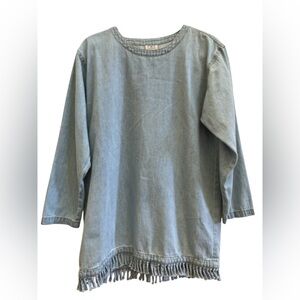 CMC Color Me Cotton Fringe Hem Tunic Top Made in USA Boho Artwear Lagenlook